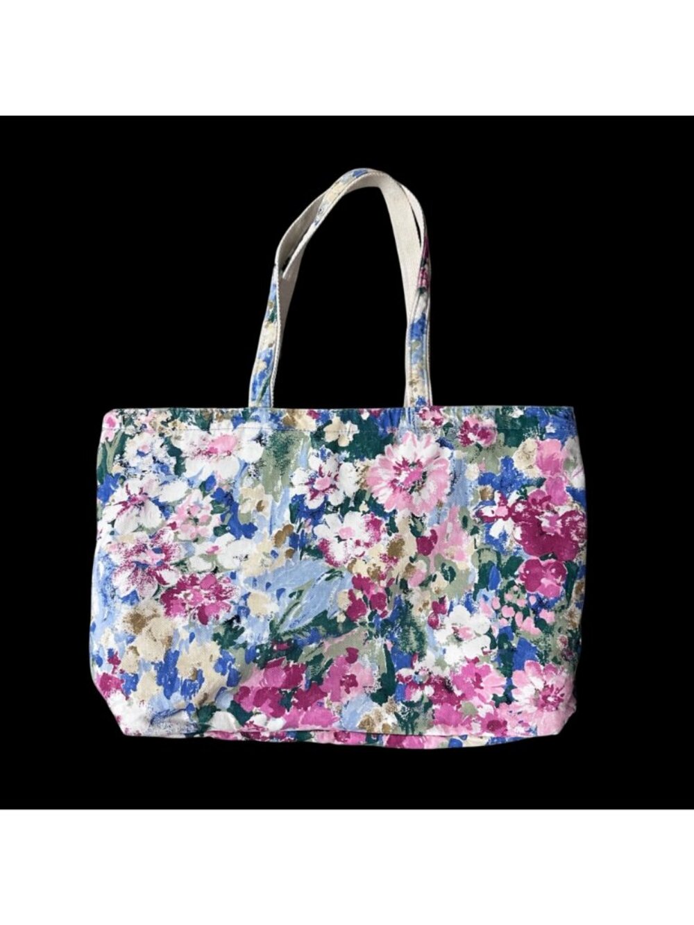 Vintage Tote Bag Floral Insulated Pink Blue Flowers Cottage Granny Dual Handles - Picture 3 of 11